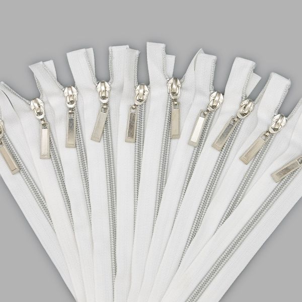 Молния спираль (витая) Т7 (7 мм) 2 зам., разъем., 90 см, никель / белый, 10 шт