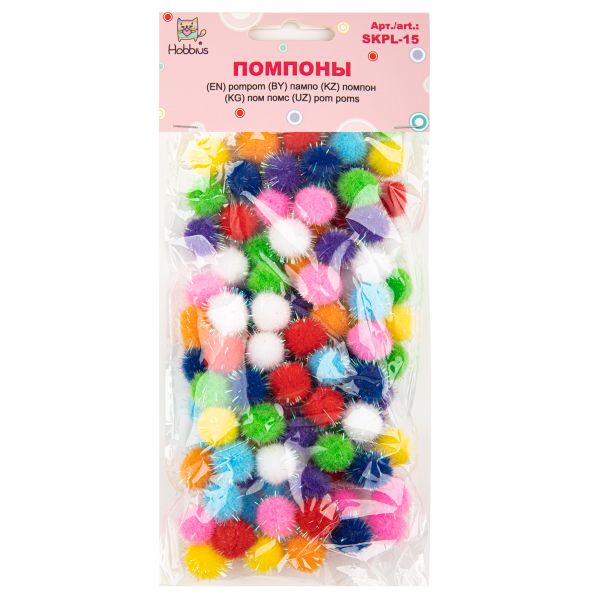 Помпоны MIX 15 мм, 100 шт, 02 ассорти, Hobbius, SKPL-15