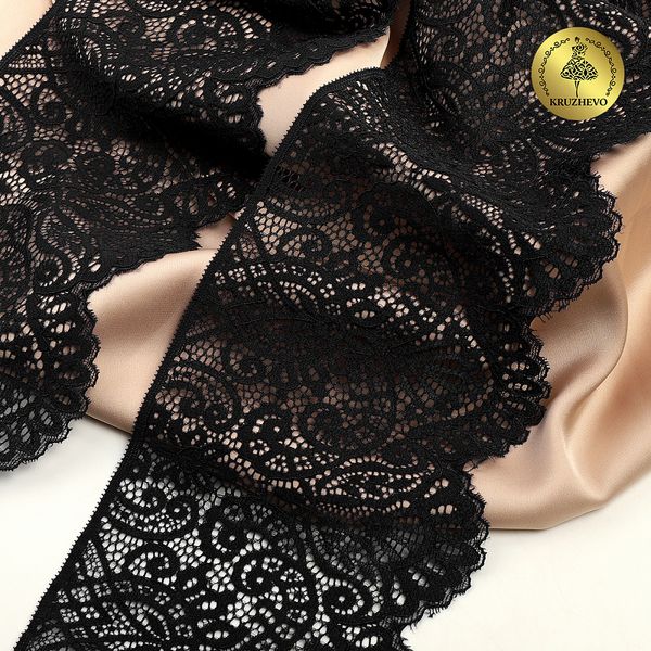 Кружево эластичное (стрейч) 110 мм, 40992PP цв.черный уп.25м, Kruzhevo