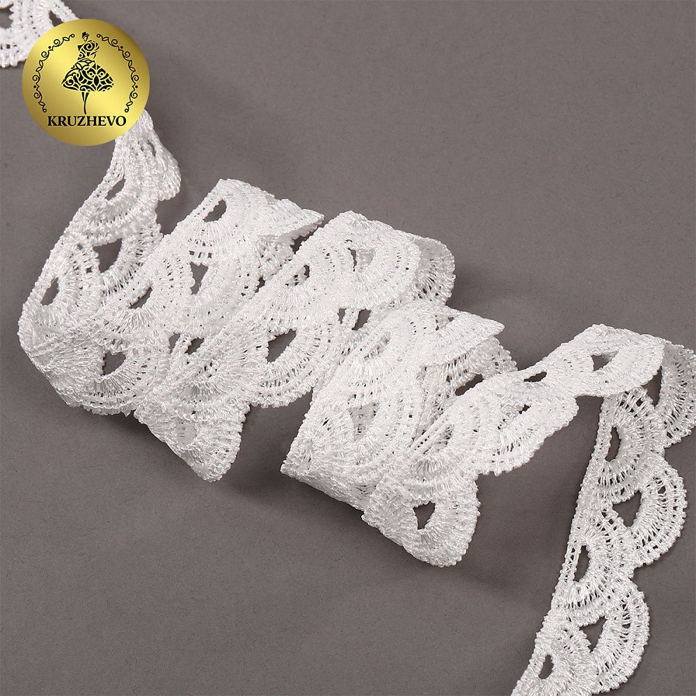 Кружево гипюр (плетёное) 22 мм, TBY.C01927A, теплый белый, 13.71м, Kruzhevo