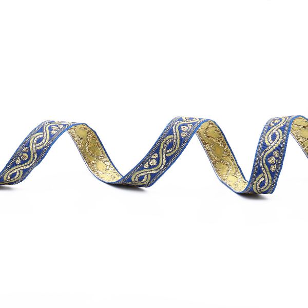 Лента (тесьма) жаккардовая 18.0 мм / 25±1 метров, с метанитом, рис. 9366, С1856Г17 синий/желтый