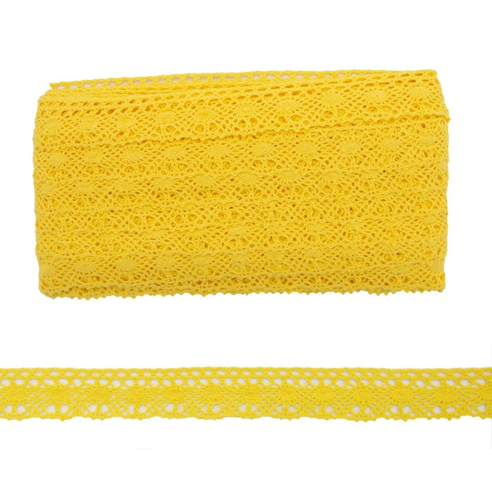 Кружево вязаное (тесьма) 20 мм, х/б, JD013 желтый, 20 м