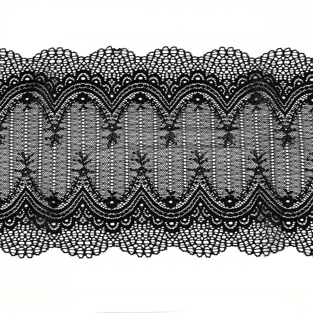 Кружево бельевое эластичное 230 мм / 10 м, 8037, цв.черный, Kruzhevo