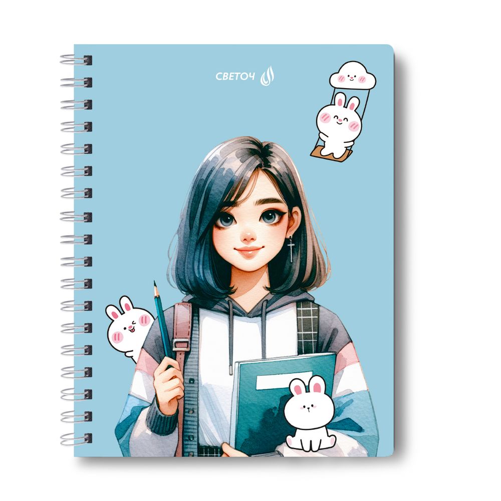 Тетрадь ученическая общая, A5 48 л. на гребне 60 г/м², белизна 90 %, 8 шт, клетка, 01169 МИКС - У меня есть сквиш, Светоч Т104