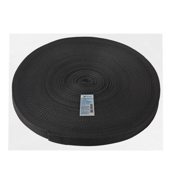 Стропа (ременная лента) 20 мм / 50 метров, толщ. 0.9 мм, [11.5 г/пог.м], 100% п/п, 00000 черный, Gamma G201