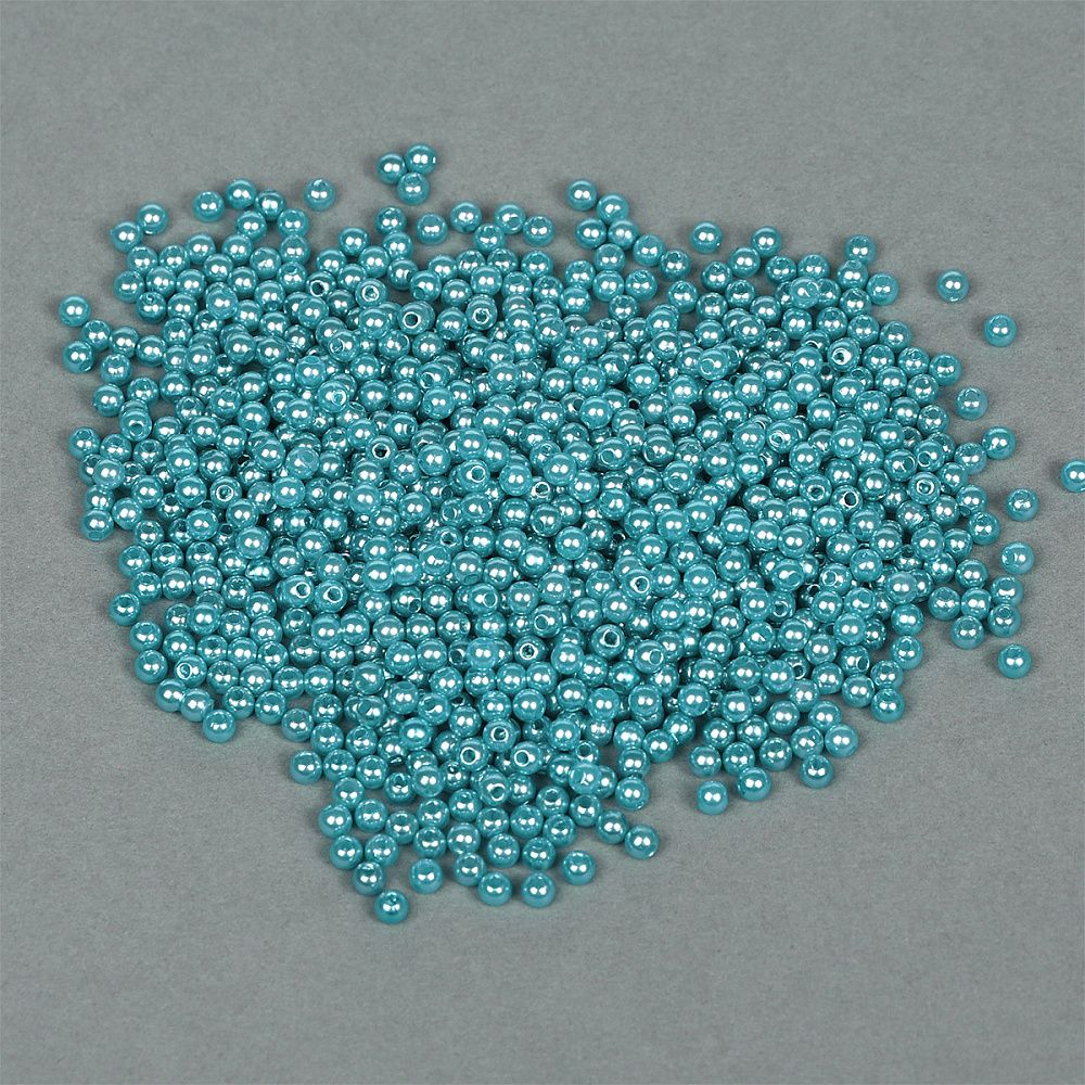Бусины пластик (перламутр) ⌀4 мм, цв.099 яр.бирюзовый уп.50г (1500 шт), Magic4Hobby