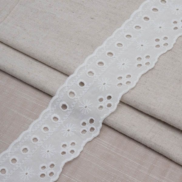 Кружево шитьё 55 мм / 13.7 метров, хлопок, (белый), 3AR2351