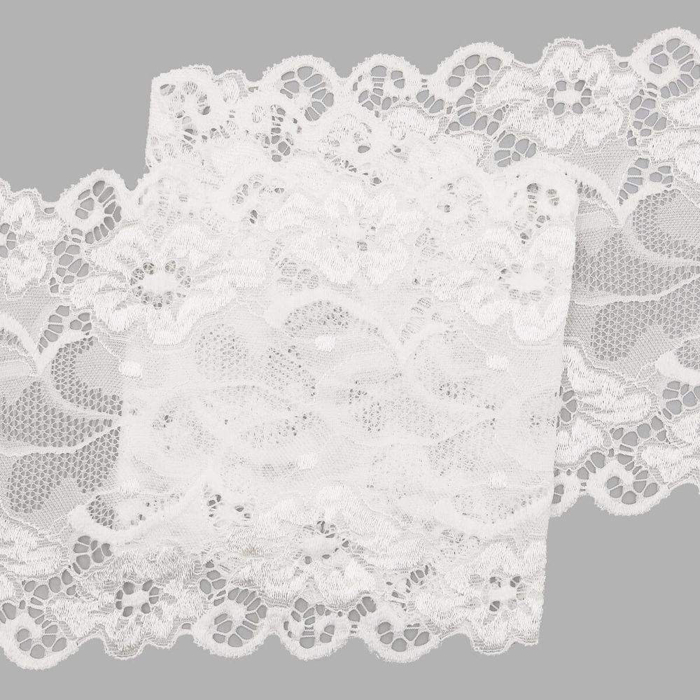 Кружево бельевое эластичное 150 мм / 3.4 метра, цвет белый