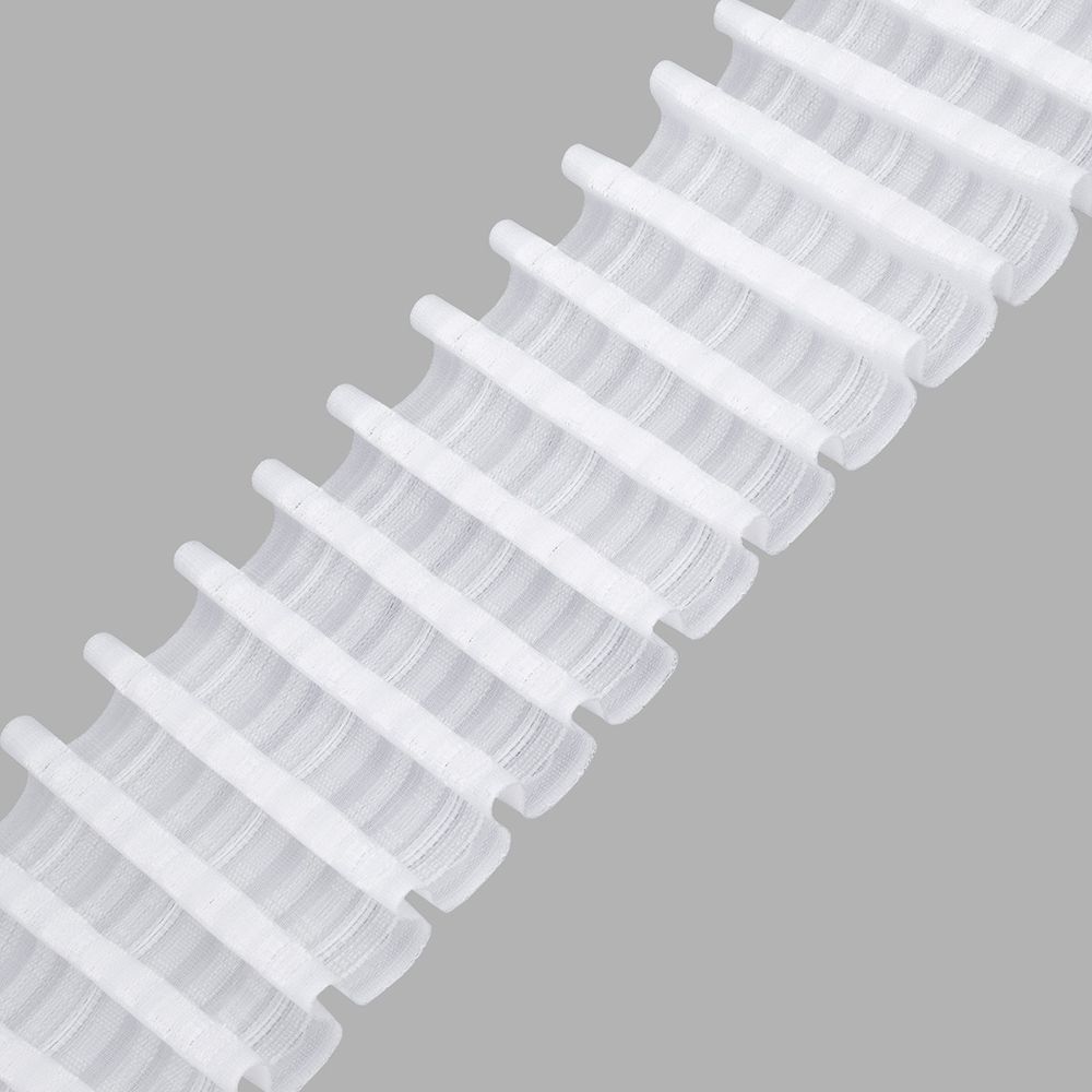 Лента (тесьма) шторная: сборка параллельная (1:2.5) 100 мм / 10 метров, (8 рядов петель, 3 шнура), белый, 1038