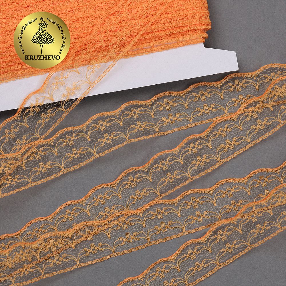 Кружево отделочное в стиле "трикотаж" 20 мм, диз. 280, цв.11 оранжевый, уп. 27,4 м