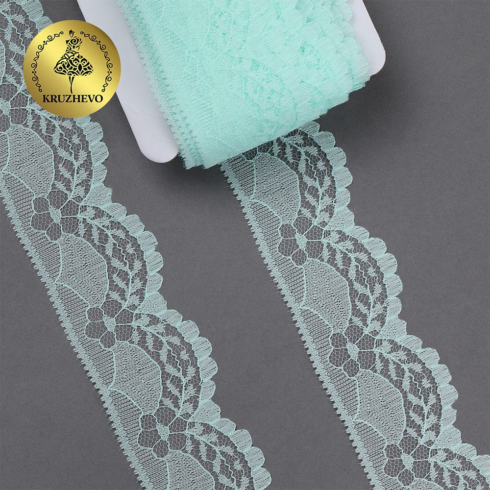 Кружево отделочное в стиле "трикотаж" 40 мм, диз. 278, цв.08 мята, уп. 27,4 м