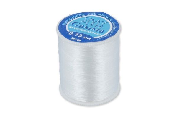 Нить прозрачная (мононить) 0.15 мм / 12 кат. по 250 метров, белый, Gamma MF-04