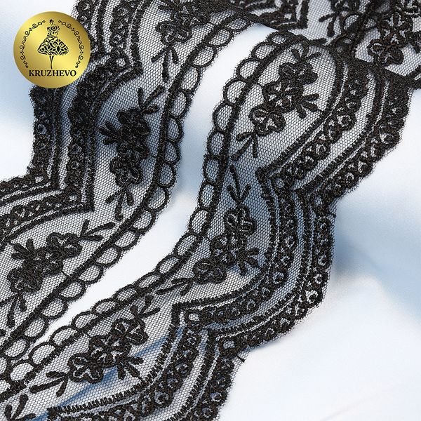 Кружево на сетке 60 мм, 2110 цв.черный уп.13.71м, Kruzhevo