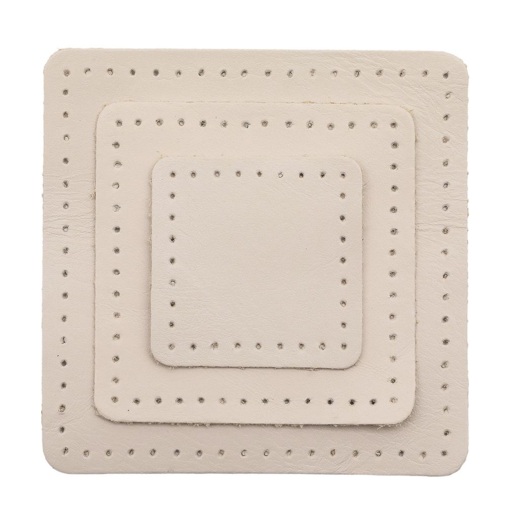 Набор заплаток пришивных из кожи, квадрат 4см, 6см и 8см, с перфорацией, 3 шт, 100% кожа (06 бежевый), 9402