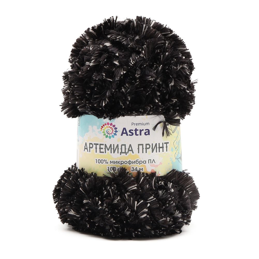 Пряжа Astra Premium (Астра Премиум) Артемида Принт / уп.2 мот. по 100 г, 34 м, 02 черный/серый