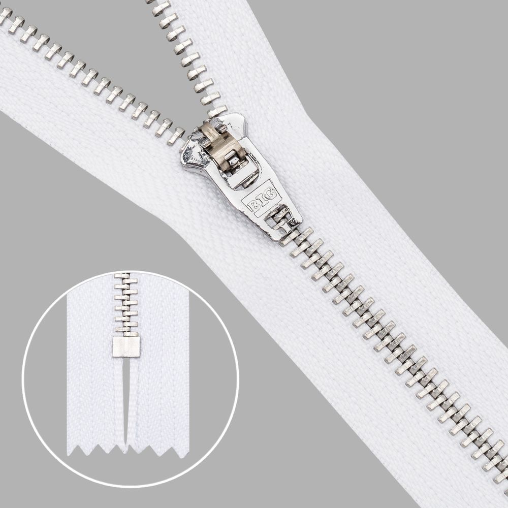 Молния металл джинсовая Т5 (5 мм) 1 зам., н/раз., 14 см, белый, 39082/14-Н, 10 шт