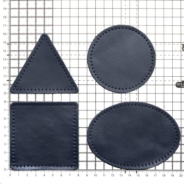 Набор заплаток пришивных из кожи, круг, квадрат, треугольник, овал 8см, с перфорацией, 4 шт (05 темно-синий), 9743