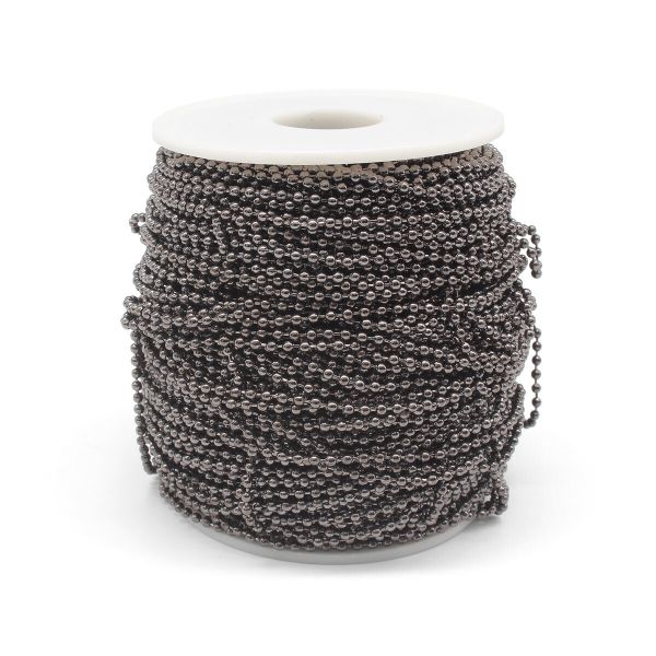 Цепочка шариковая, металл 2 мм / 91,4 м, черное серебро