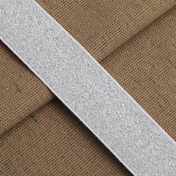 Резинка декоративная металлик 24.0 мм / 25 метров, белый/серебро, S090300