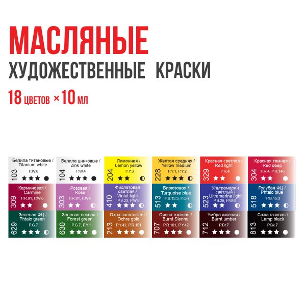 Краска масляная набор 18 цв. 10 мл, Vista-Artista VAOSS-1810
