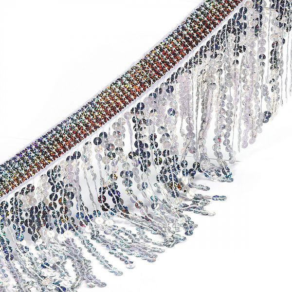 Бахрома отделочная 15.0 мм / 4.5 метра, с пайетками, TBY.11503, цв.серебро