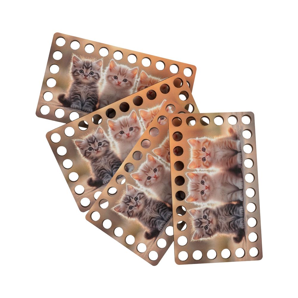 Набор донышек для вязания Матовый фанера 12х7х0.4 см, 4 шт, 04 Котята, Love2art ДВ-04