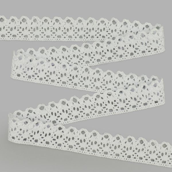 Кружево вязаное (тесьма) хлопковое 25 мм / 25 метров, одностор. (белый)