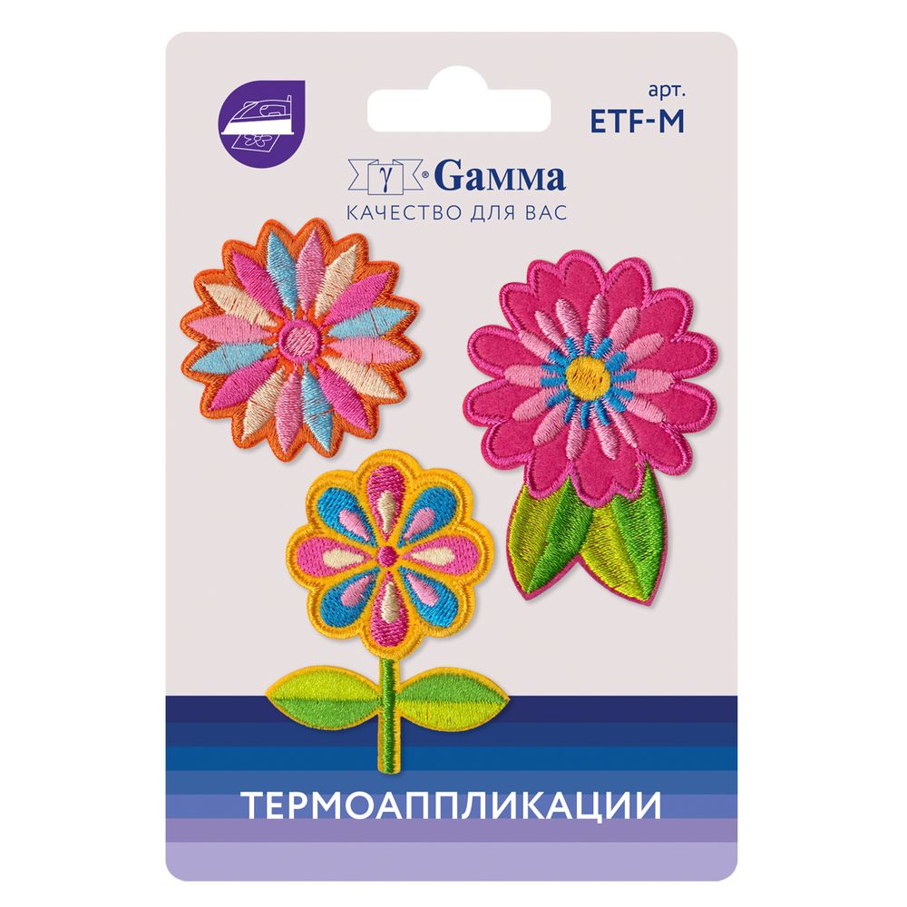 Термоаппликация №03, 3 шт, 03-303 Цветы 5х3.5 см, Gamma ETF-M