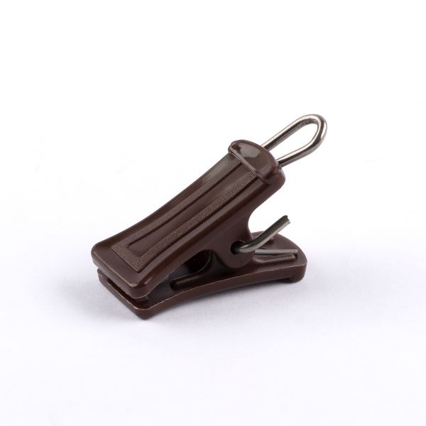 Зажим для штор пластик с металлическим крючком 33х13 мм, 100 шт, т.коричневый, Gamma