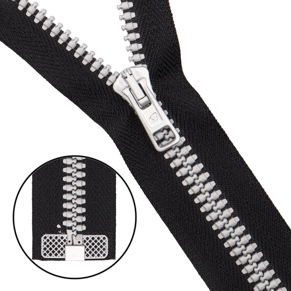 Молния трактор Arta Т6 (6 мм) 1 зам., разъем., 70 см, 2076 DECOR, 077 черный/991 алюминий, 5 шт