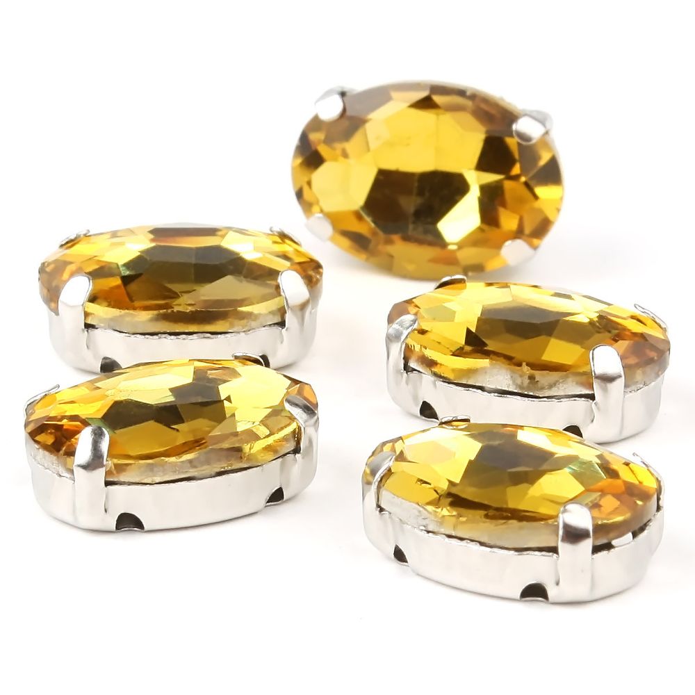 Хрустальные стразы в цапах овальной формы, желтый 10х14 мм, 5 шт., ОЦ004НН1014