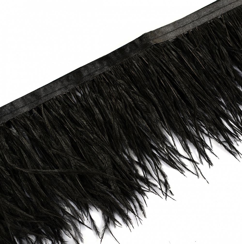 Перья на ленте декоративные Страус FBY-08-100 8см черный уп.2м