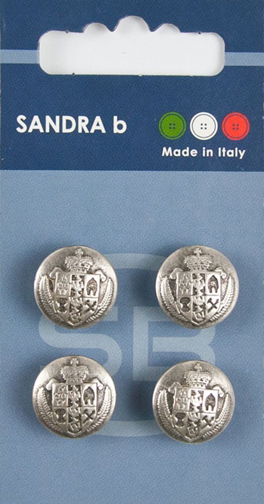 Пуговицы Sandra, 15 мм, 4 шт, металл, серебряный (1)