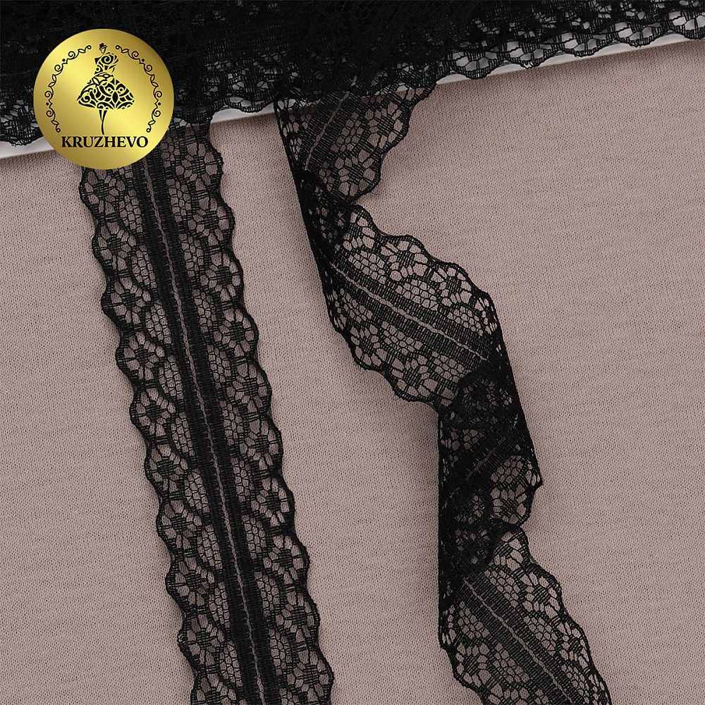 Кружево отделочное в стиле "трикотаж" 30 мм, T-016 цв.черный, уп.9м