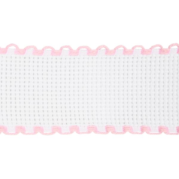 Канва лента 35 мм / 1.5 метра, 100% хлопок Bestex (белый/розовый)