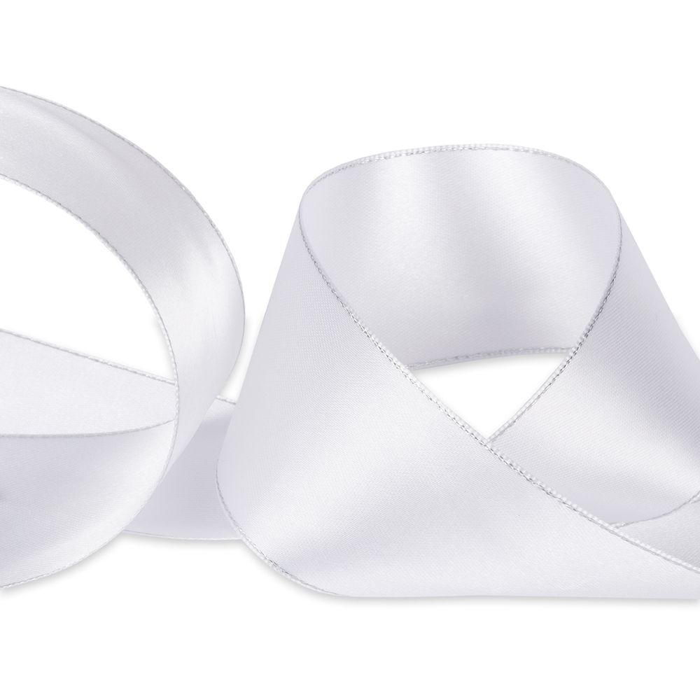 Лента атласная 2-сторонняя с метанитью 50.0 мм / 33±2 метра, 001белый/серебро, Gamma AL-50M