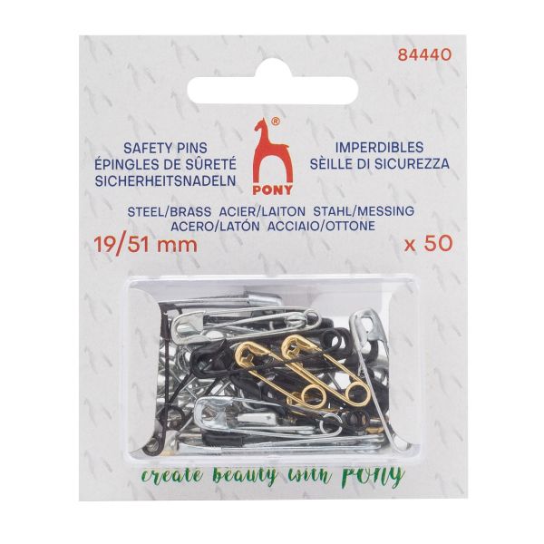 Булавки английские l=19-51 мм, сталь, 50 шт, Pony, 84440
