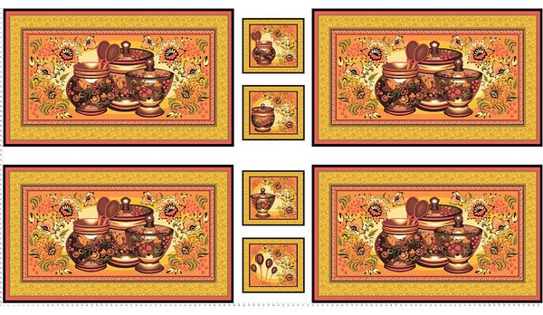 Ткань для пэчворка Peppy Русские традиции панель, отрез 60х110 см, 110 г/м², РТ-04 желтый, Peppy