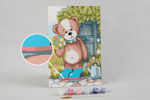 Картина по номерам Фрея, на картоне Медвежонок с букетом, 20х30 см