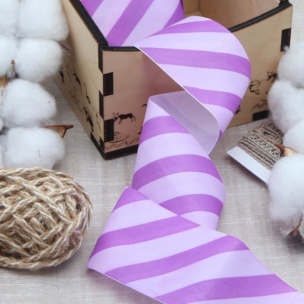 Лента атласная с рисунком 45.0 мм / 3 метра, Диагональ (фиолетовый), Globus