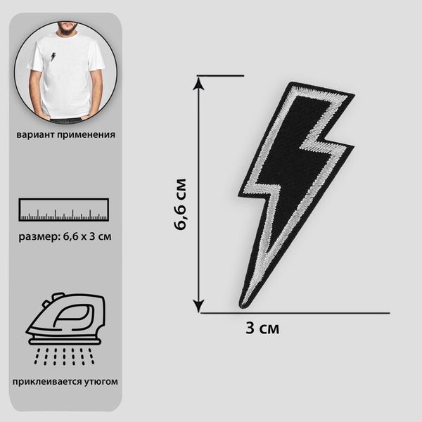 Термоаппликация молния 6.6*3см 10 шт, чёрный, 6877692