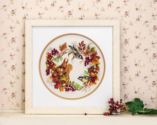 Набор для вышивания нитками Panna, Осенний венок, 26,5х24,5 см