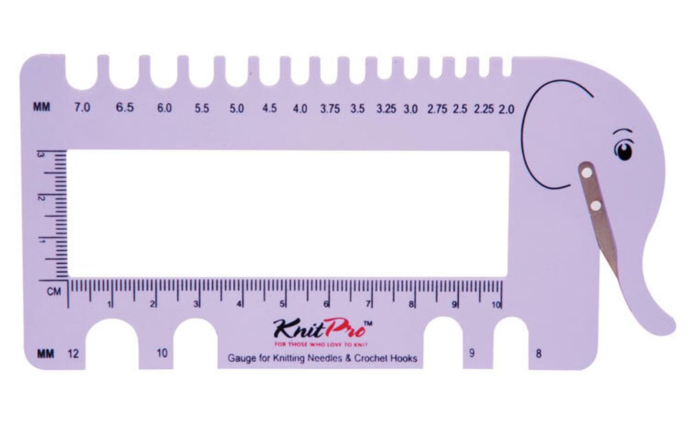Линейка для определения размера спиц и плотности вязания Knit Pro Слон с резаком для нити, 10995