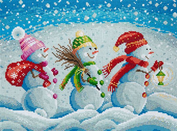 Алмазная (кристальная) мозаика Фрея, на подрамнике Веселые снеговички, 40х30 см