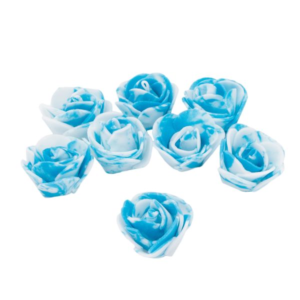 Цветочек Розочка мраморная из фоамирана 38мм, 8 штук, цв. синий, 25166