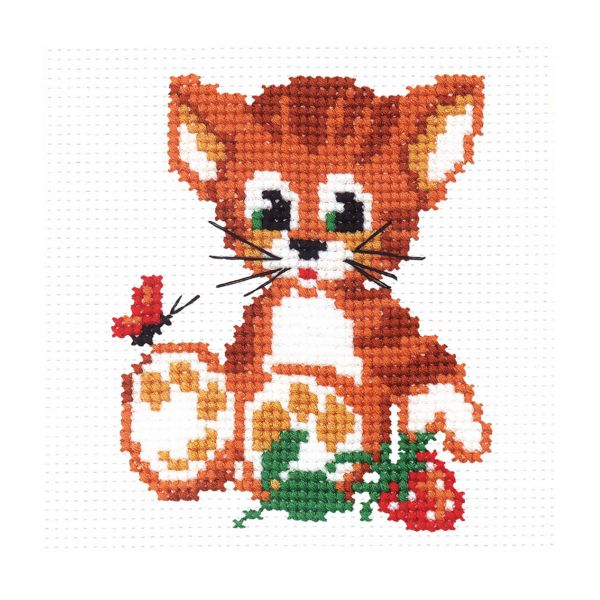 Набор для вышивания нитками РС Студия, Котенок с ягодкой 10х12 см