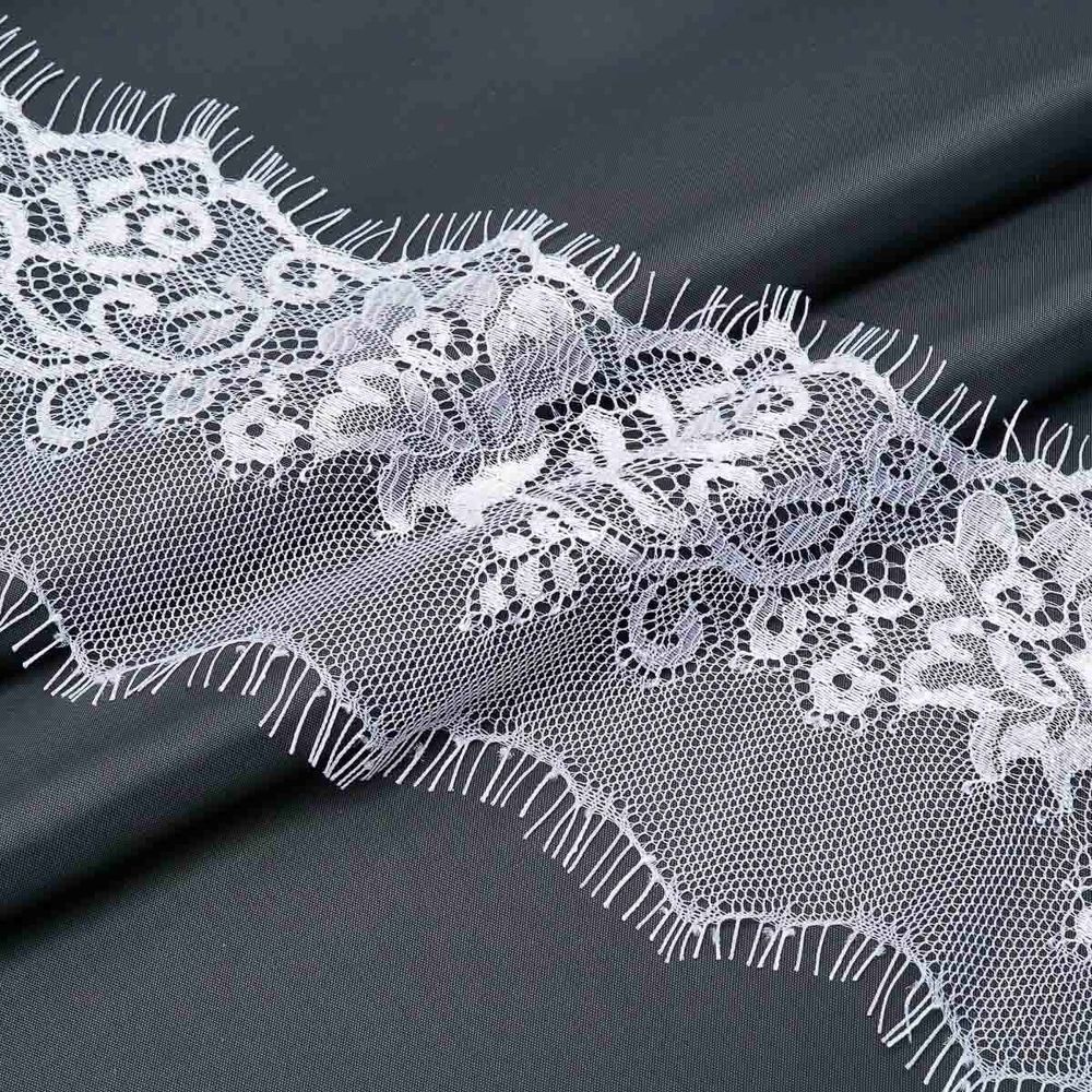 Кружево шантильи (реснички) на сетке 100 мм, белый, 3 метра, S090490