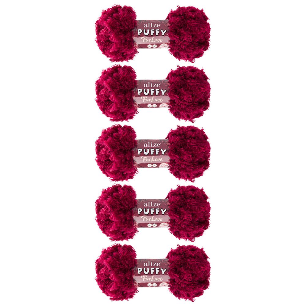 Пряжа Alize (Ализе) Puffy серия Нежный мех (Furlove) / уп.5 мот. по 100г, 6.3м, 107 вишня