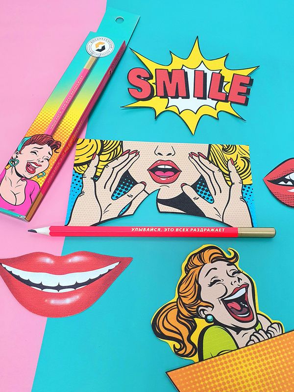 Карандаш чернографитный заточенный ТМ (HB), 4 шт, улыбайся, это всех раздражает, ВКФ SUV-021