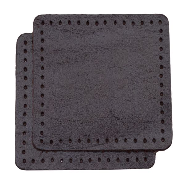 Заплатки пришивные из кожи, квадрат 6см с перфорацией, 2 шт, 100% кожа, 03 темно-коричневый, 9112